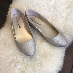 AEO - Glitter Silver Gold Metallic Ballet Flats 8.5